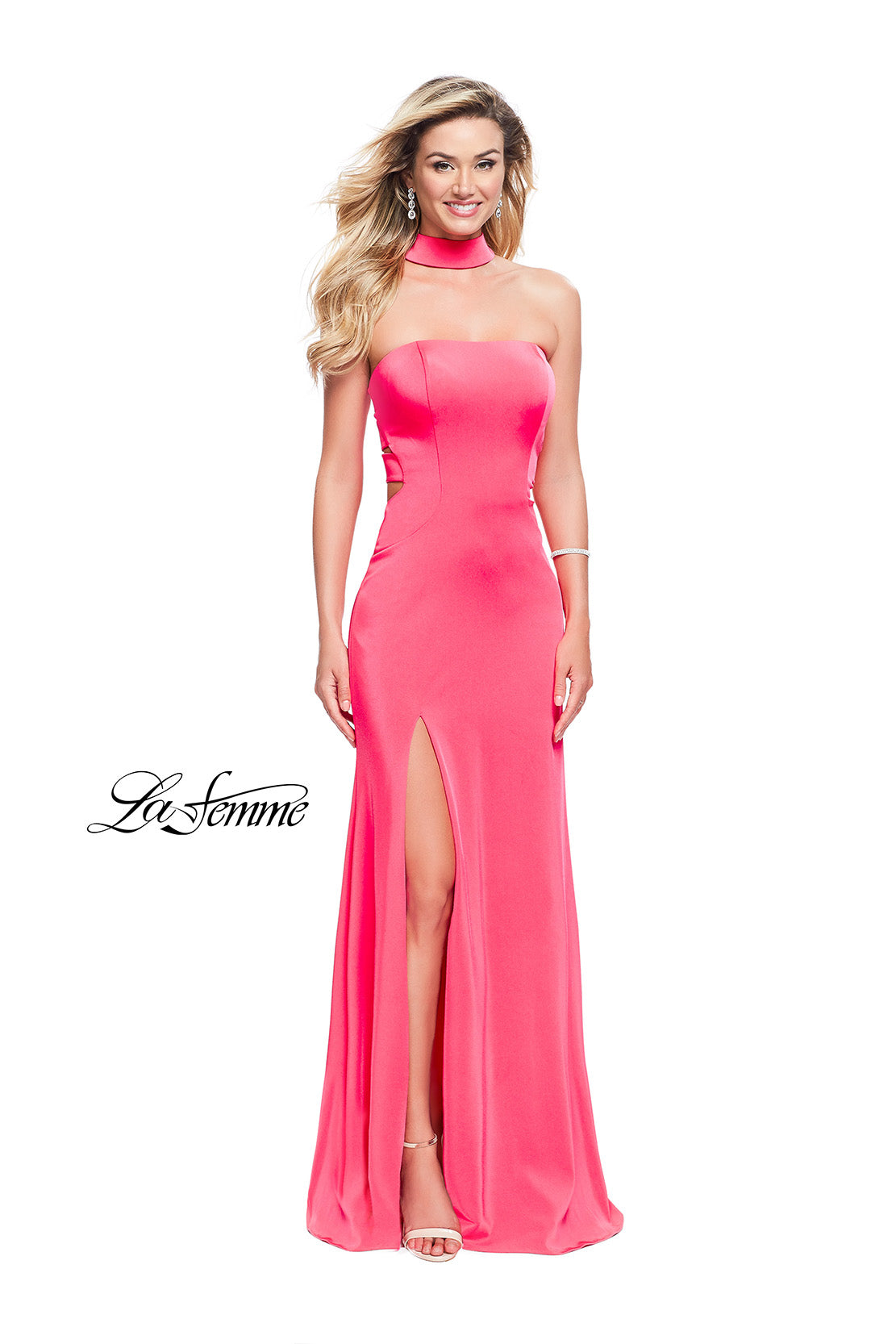 Picture of: Strapless Jersey Prom Dress with Attached Choker in Hot Pink, Style: 25735, Detail Picture 2