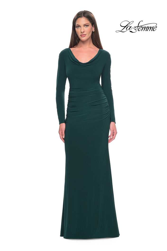 Picture of: Long Jersey Evening Dress with Draped Neckline in Hunter Green, Style: 30813, Main Picture