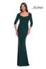 Picture of: Long Jersey Evening Dress with Square Neckline and Sleeves in Hunter Green, Style: 30883, Main Picture