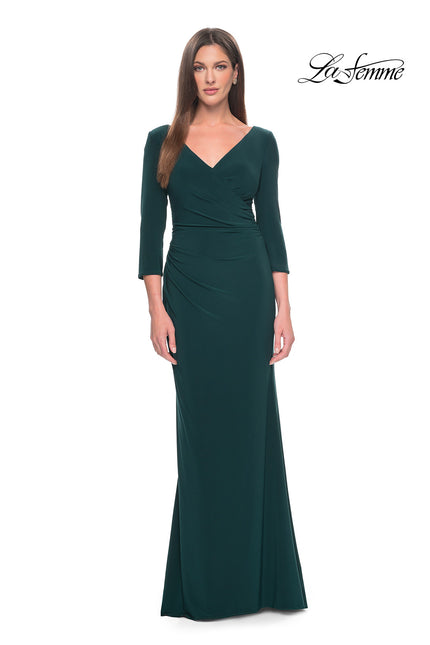 Picture of: Long Evening Dress with Wrap Style Neckline in Hunter Green, Style: 31020, Main Picture