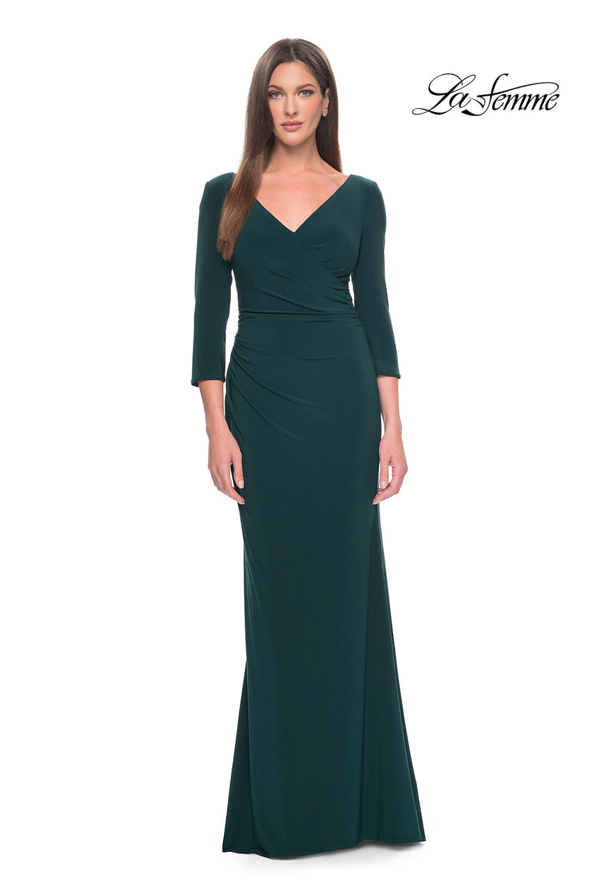 Picture of: Long Evening Dress with Wrap Style Neckline in Hunter Green, Style: 31020, Main Picture