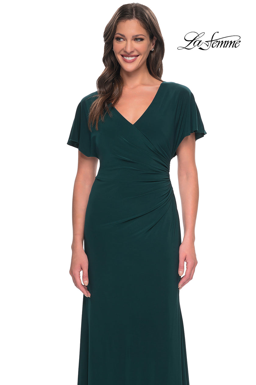 Picture of: Chic Jersey Dress with V Neck and Loose Sleeves in Hunter Green, Style: 29997, Detail Picture 9