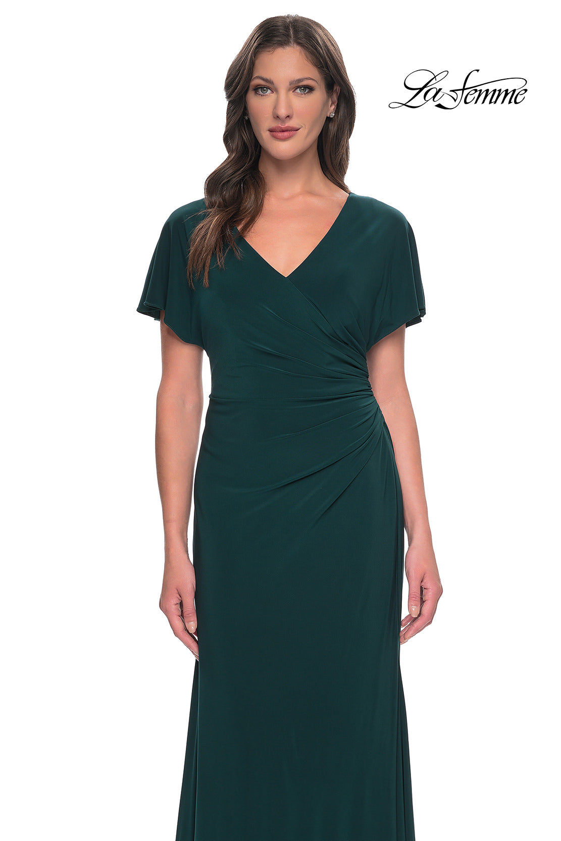 Picture of: Chic Jersey Dress with V Neck and Loose Sleeves in Dark Emerald, Style: 29997, Detail Picture 11