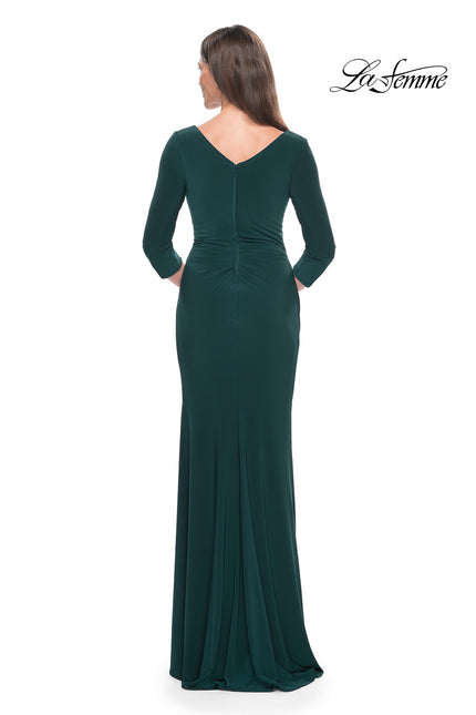 Picture of: Long Evening Dress with Wrap Style Neckline in Hunter Green, Style: 31020, Back Picture