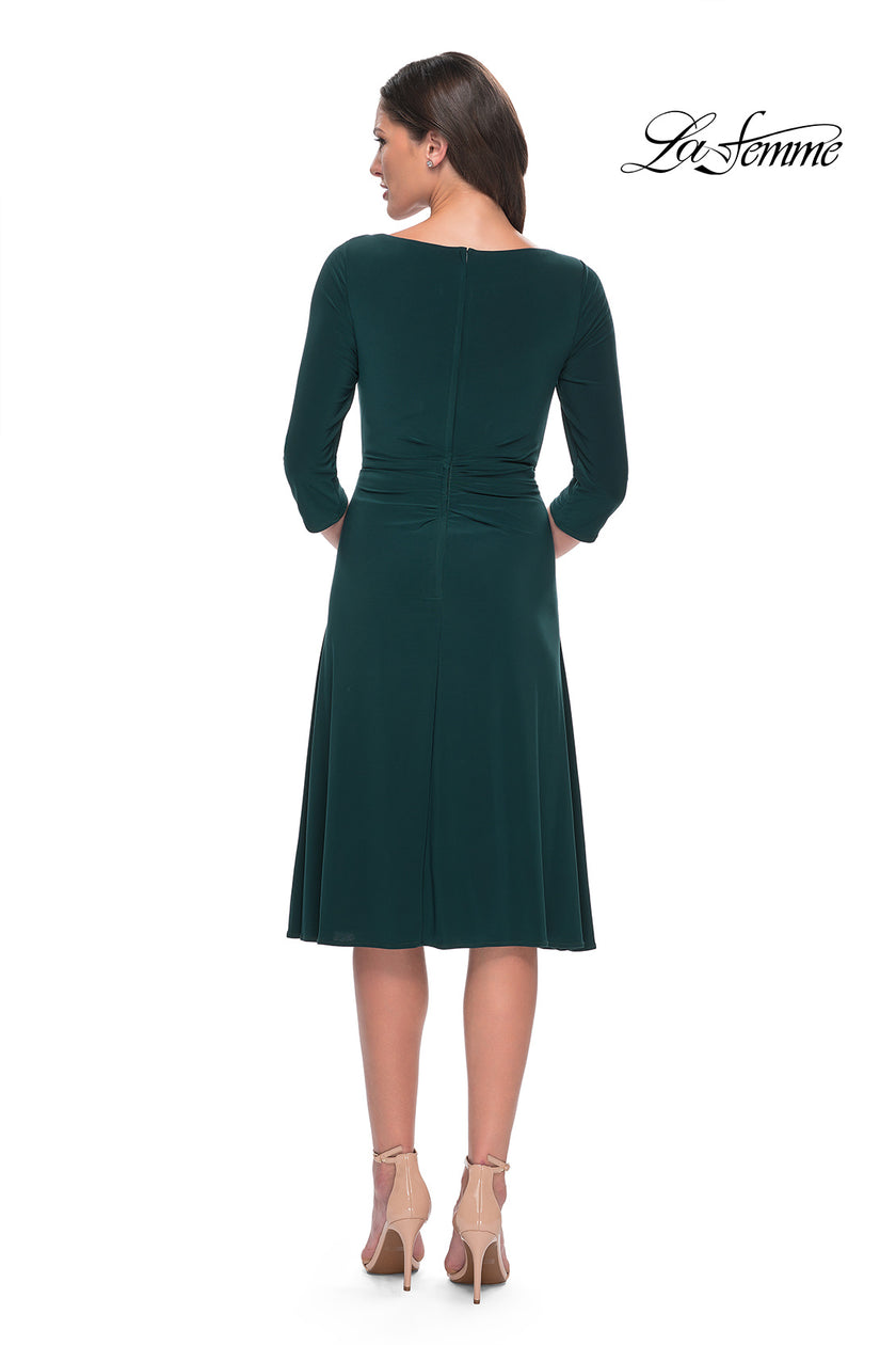 Picture of: Chic Tea Length Jersey Dress with Ruching in Wine, Style: 30069, Detail Picture 2