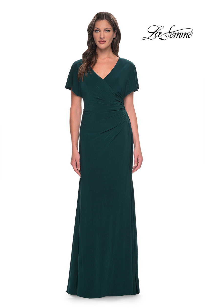 Picture of: Chic Jersey Dress with V Neck and Loose Sleeves in Hunter Green, Style: 29997, Detail Picture 5