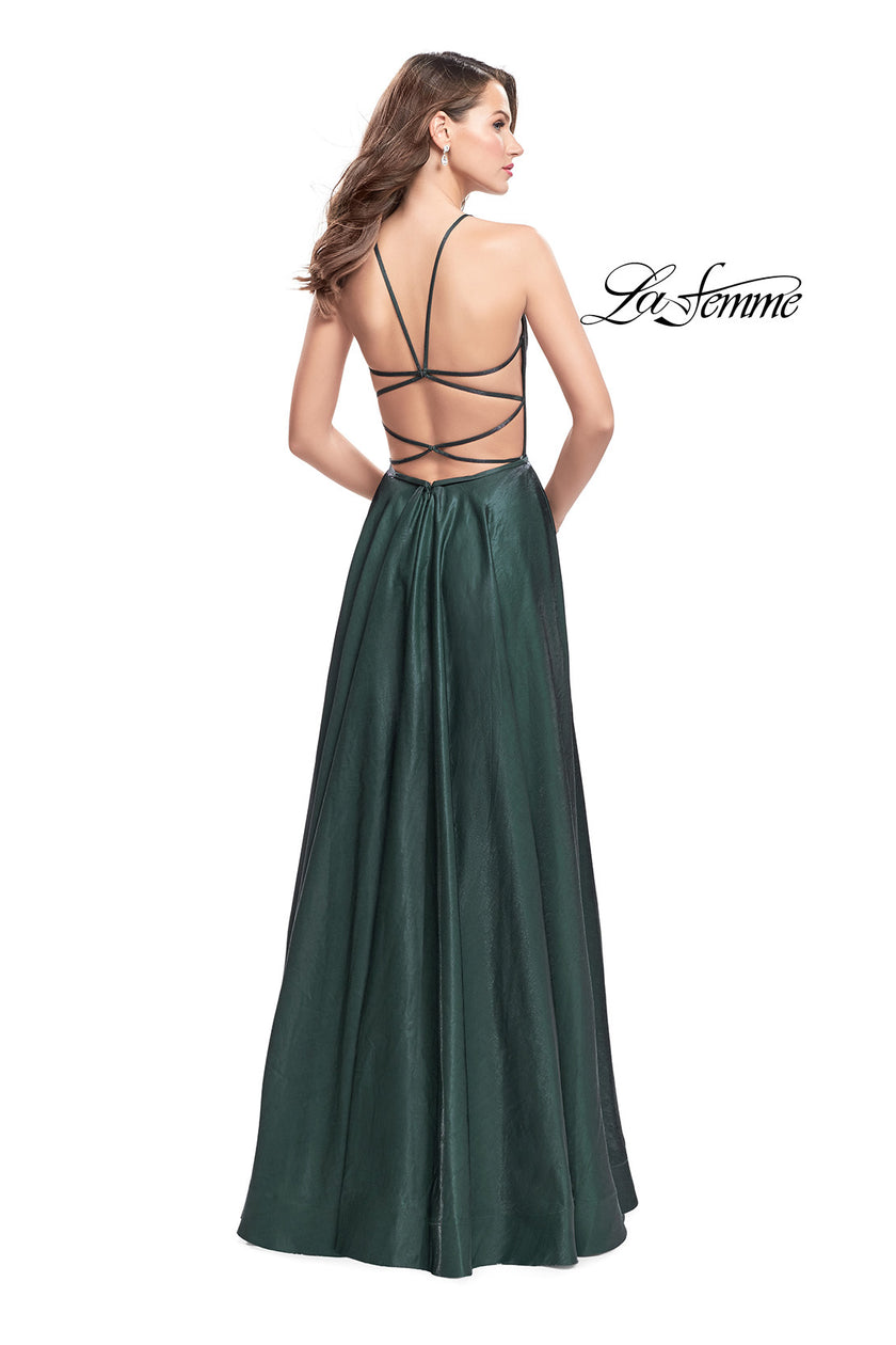 Picture of: Satin A-line Gown with Deep V Sweetheart Neckline in Hunter Green, Style: 25670, Detail Picture 3