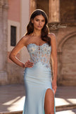 Picture of: Strapless Embellished Corset Gown with High Slit and Lace-Up Back in Ice Blue, Style: 33761, Detail Picture 7