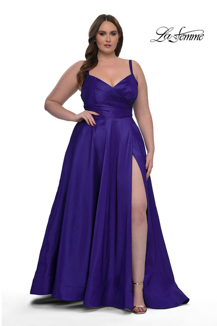 Picture of: Simple A-line Mikado Plus Dress with Slit in Indigo , Style: 33075, Main Picture