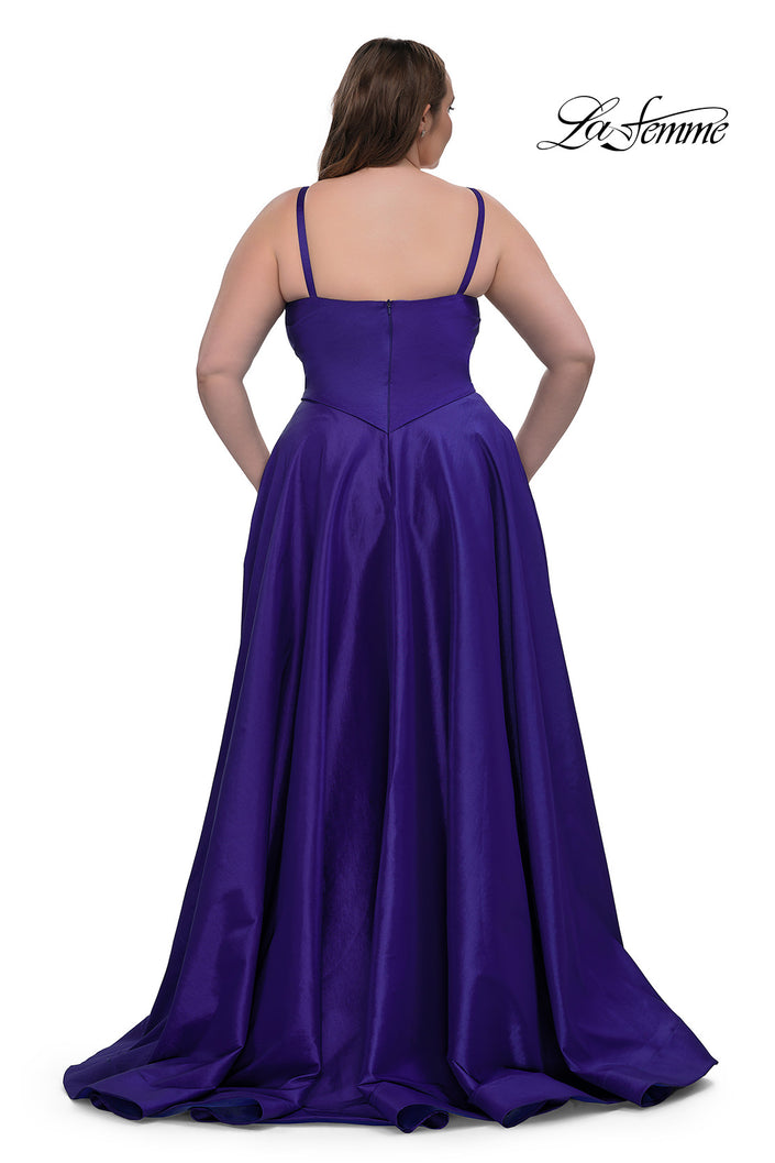 Picture of: Simple A-line Mikado Plus Dress with Slit in Indigo , Style: 33075, Back Picture