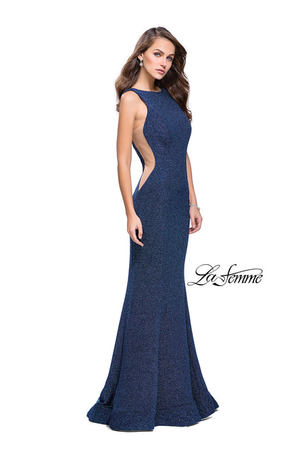 Picture of: Long Form Fitting Jersey Prom Dress with Flare Skirt in Indigo, Style: 25421, Main Picture
