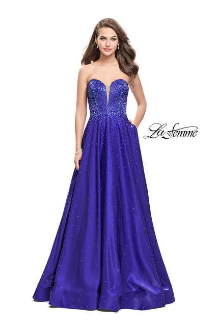 Picture of: Long Strapless Mikado Ball Gown with Beading in Indigo, Style: 26104, Main Picture