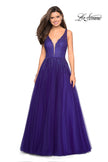 Picture of: A-Line Prom Dress with Rhinestones and Deep V Back in Indigo, Style: 27688, Main Picture