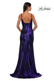 Picture of: Brushed Metallic Jersey Simple Prom Dress with Ruching in Indigo, Style: 32812, Detail Picture 8