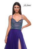 Picture of: A-line Tulle Gown with Draped Mesh Rhinestone Bodice in Indigo , Style 32838, Detail Picture 8
