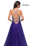 Picture of: A-line Tulle Gown with Draped Mesh Rhinestone Bodice in Indigo , Style 32838, Detail Picture 9
