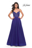 Picture of: Beautiful Rhinestone Beaded Illusion Top Tulle Prom Dress in Blue, Style: 32020, Detail Picture 10