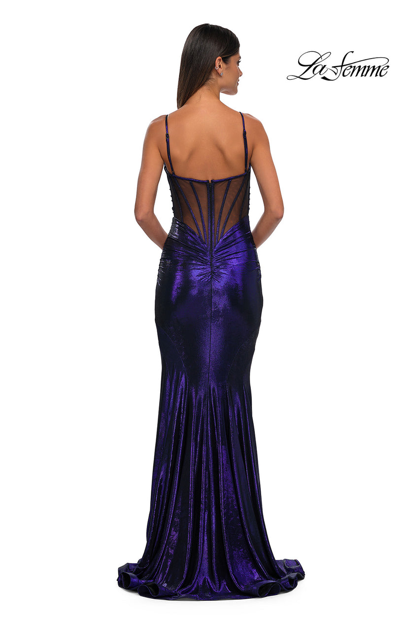 Picture of: Mermaid Metallic Jersey Dress with Draped Neckline in Indigo, Style: 32897, Detail Picture 10