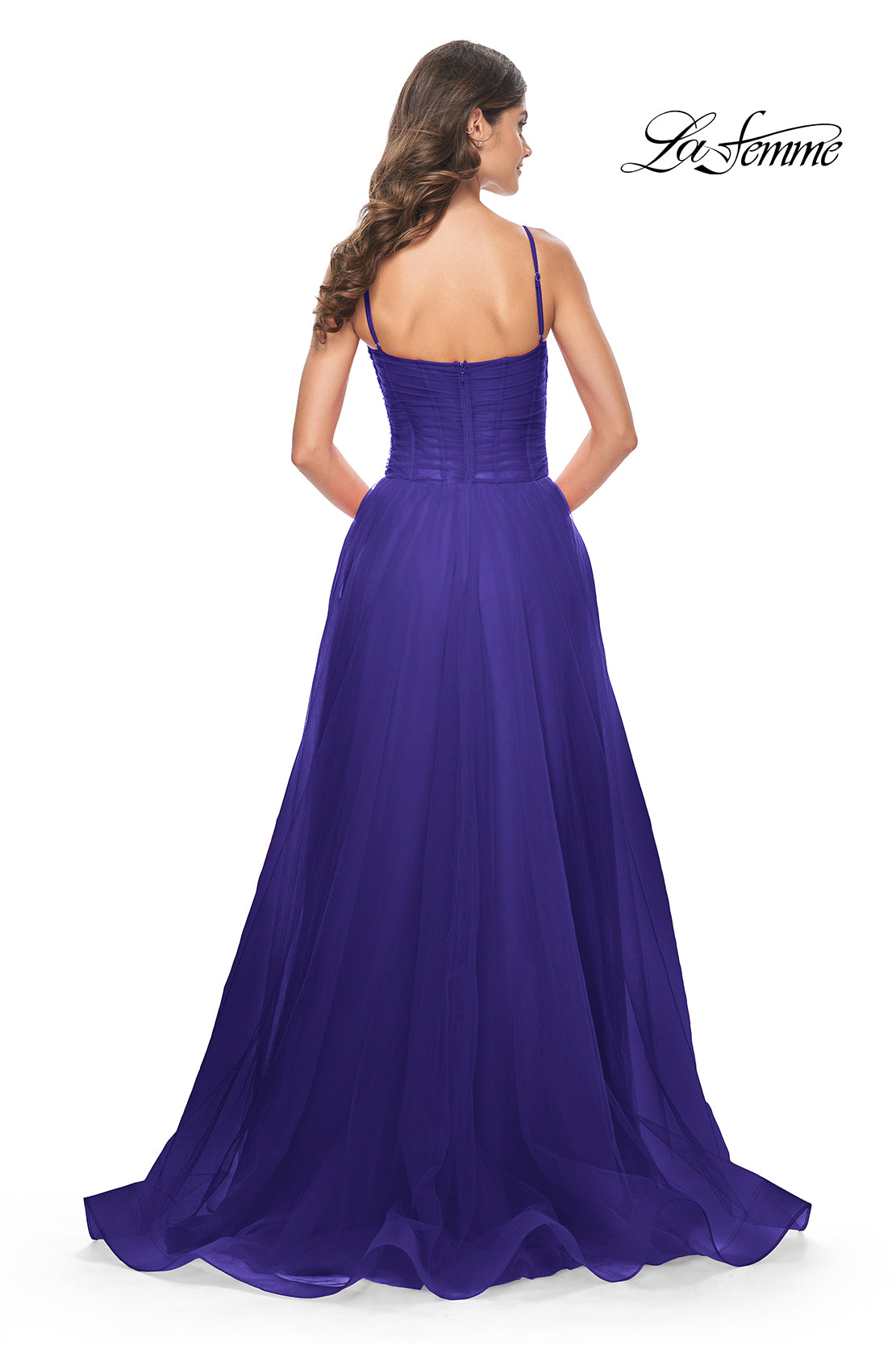 Picture of: A-line Square Neck Tulle Ballgown with Illusion Waist in Indigo, Style: 32017, Detail Picture 14