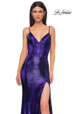 Picture of: Fitted Metallic Jersey Prom Dress with Corset Style Top in Indigo , Style 32877, Detail Picture 15