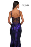Picture of: Mermaid Metallic Jersey Dress with Draped Neckline in Indigo, Style: 32897, Detail Picture 16