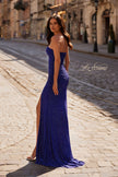 Picture of: Rhinestones Embellished Net Jersey Long Dress in Indigo , Style 32583, Back Picture