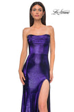 Picture of: Strapless Draped Neckline Prom Dress in Metallic Jersey in Indigo , Style 32828, Detail Picture 18