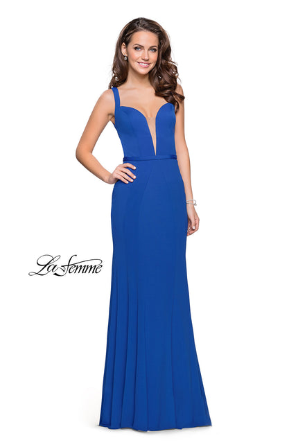 Picture of: Form Fitting Mermaid Prom Dress with Plunging Neckline in Indigo, Style: 25964, Detail Picture 1