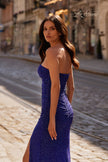 Picture of: Rhinestones Embellished Net Jersey Long Dress in Indigo , Style 32583, Detail Picture 2