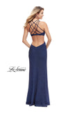 Picture of: Long Sparkly Dress with High Neckline and Side Slit in Indigo, Style: 25346, Detail Picture 3