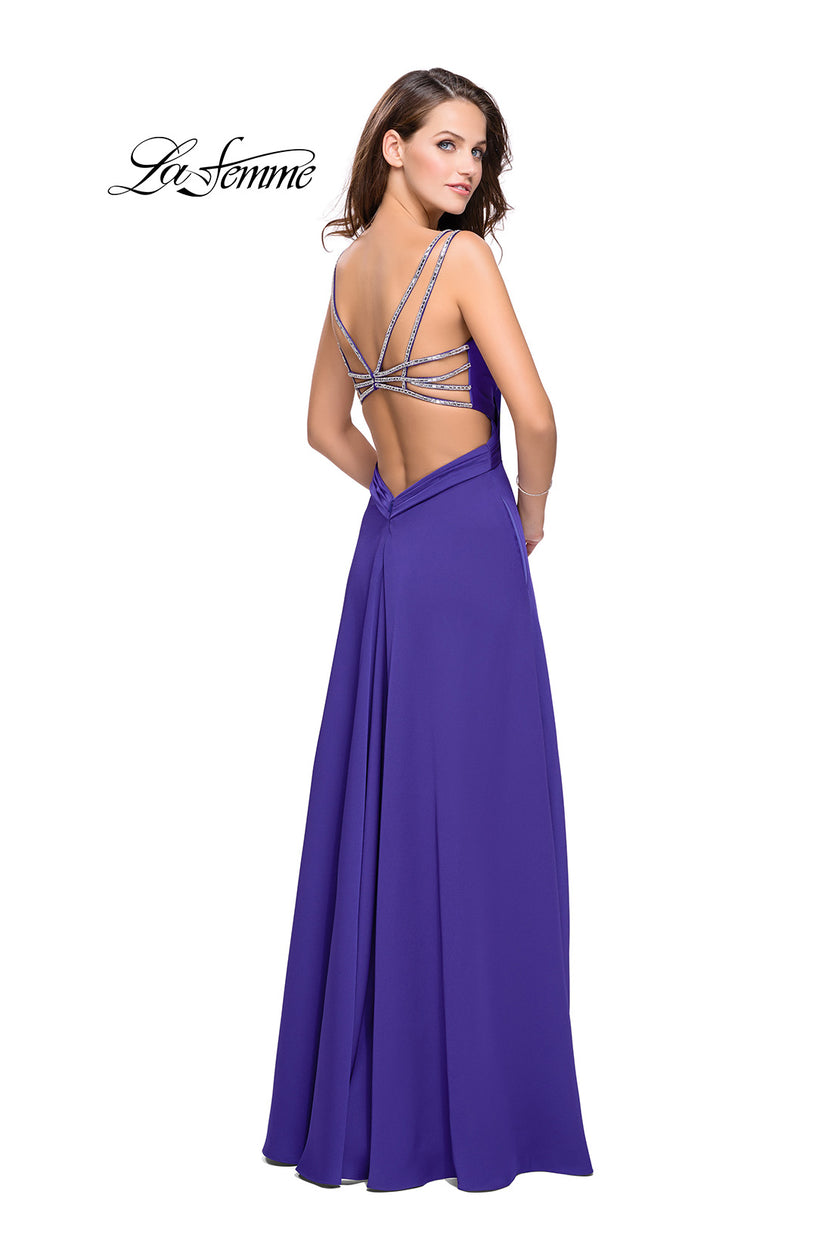 Picture of: Satin A-line Prom Dress with Beading and an Open Back in Indigo, Style: 25611, Detail Picture 3