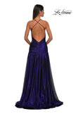 Picture of: Beautiful Long Metallic Net Jersey Gown with Flattering Ruching in Indigo, Style: 32887, Detail Picture 4