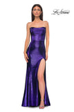 Picture of: Strapless Draped Neckline Prom Dress in Metallic Jersey in Indigo, Style 32828, Detail Picture 6