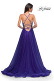 Picture of: A-line Tulle Gown with Draped Mesh Rhinestone Bodice in Indigo , Style 32838, Detail Picture 6
