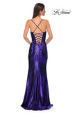 Picture of: Fitted Metallic Jersey Prom Dress with Corset Style Top in Indigo , Style 32877, Detail Picture 6