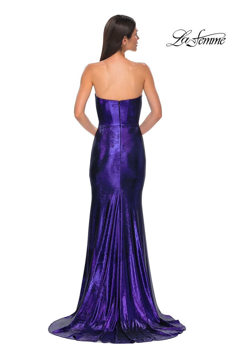 Picture of: Strapless Draped Neckline Prom Dress in Metallic Jersey in Indigo, Style 32828, Detail Picture 7