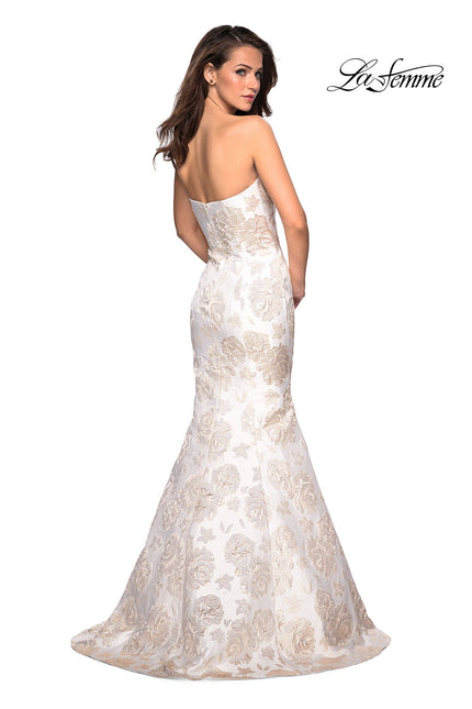 Picture of: Floor Length Mermaid Strapless Floral Prom Dress in Ivory Gold, Style: 27275, Back Picture