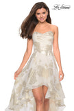Picture of: Strapless Metallic Floral High Low Prom Dress in Ivory/Gold, Style: 27753, Detail Picture 1