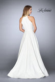 Picture of: Gathered Halter Neck Dress with Patterned A-line Skirt in Ivory, Style: 24888, Detail Picture 2