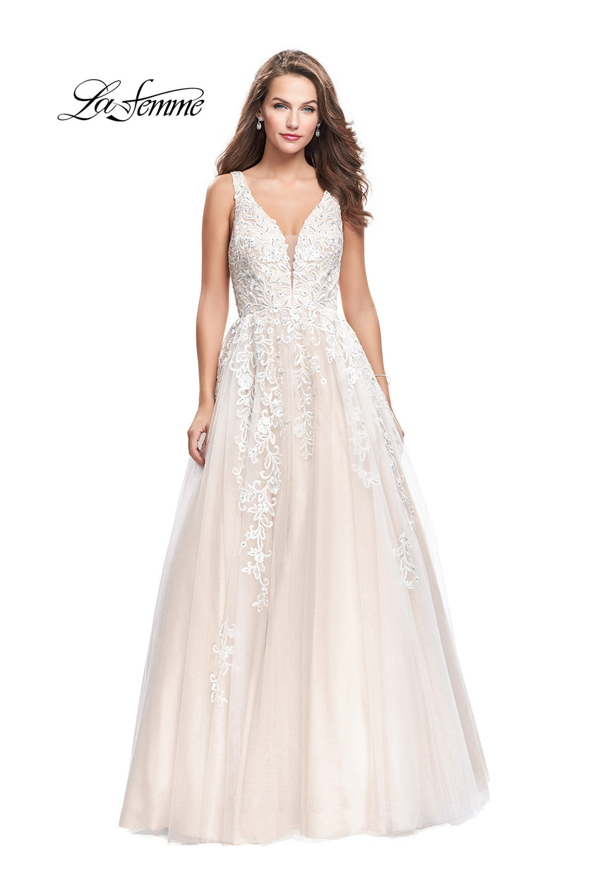 Picture of: A-line Tulle Prom Dress with Floral Lace Applique in Ivory, Style: 26353, Main Picture