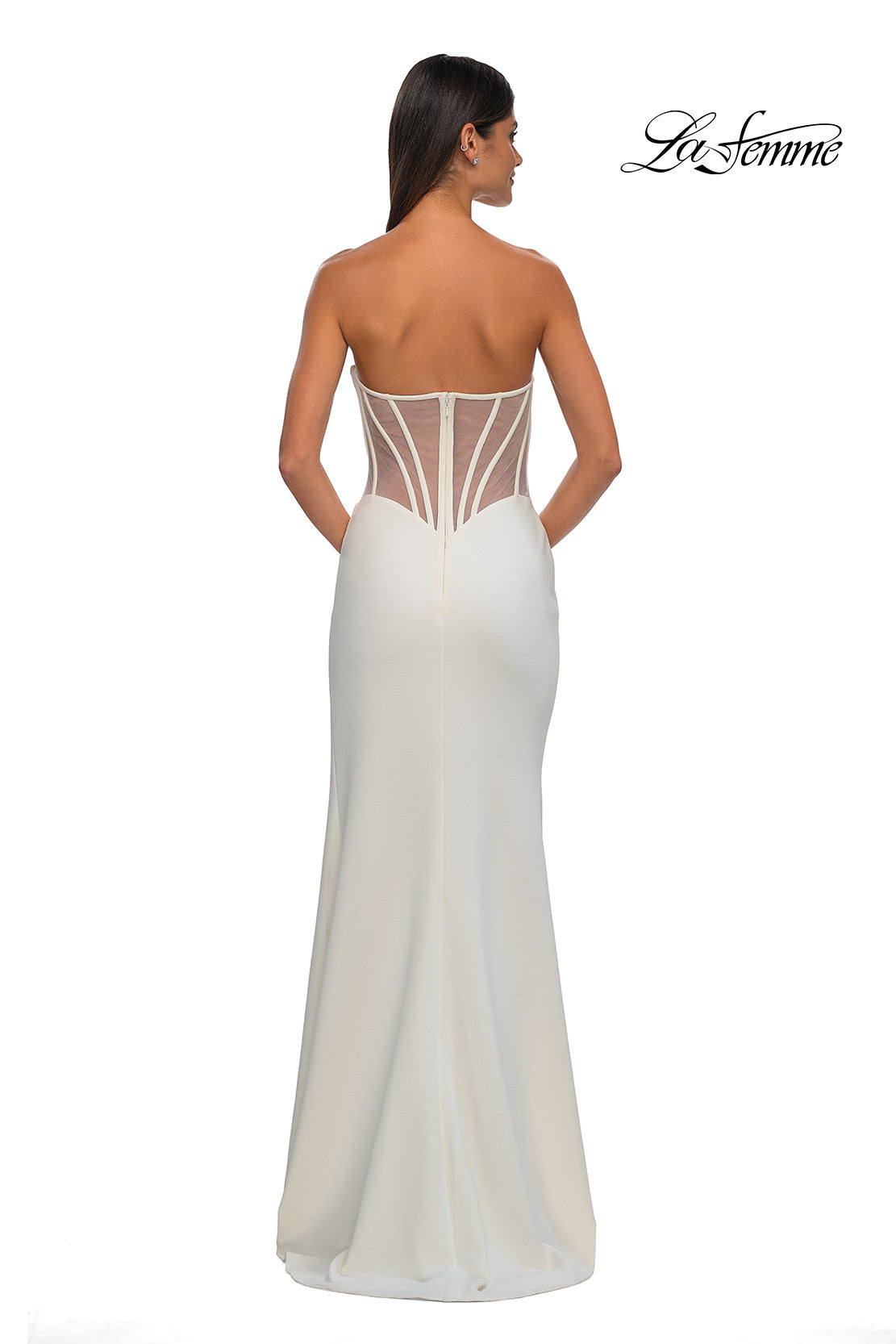 Picture of: Chic Jersey Dress with Asymmetrical Neckline and Sheer Back in Ivory, Style: 32849, Detail Picture 10