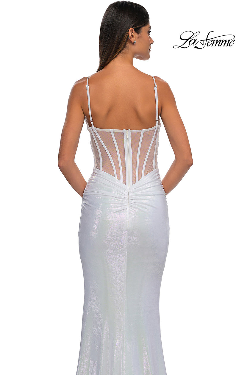 Picture of: Gorgeous Metallic Prom Dress with Ruching and Illusion Back in Ivory, Style: 33034, Detail Picture 14