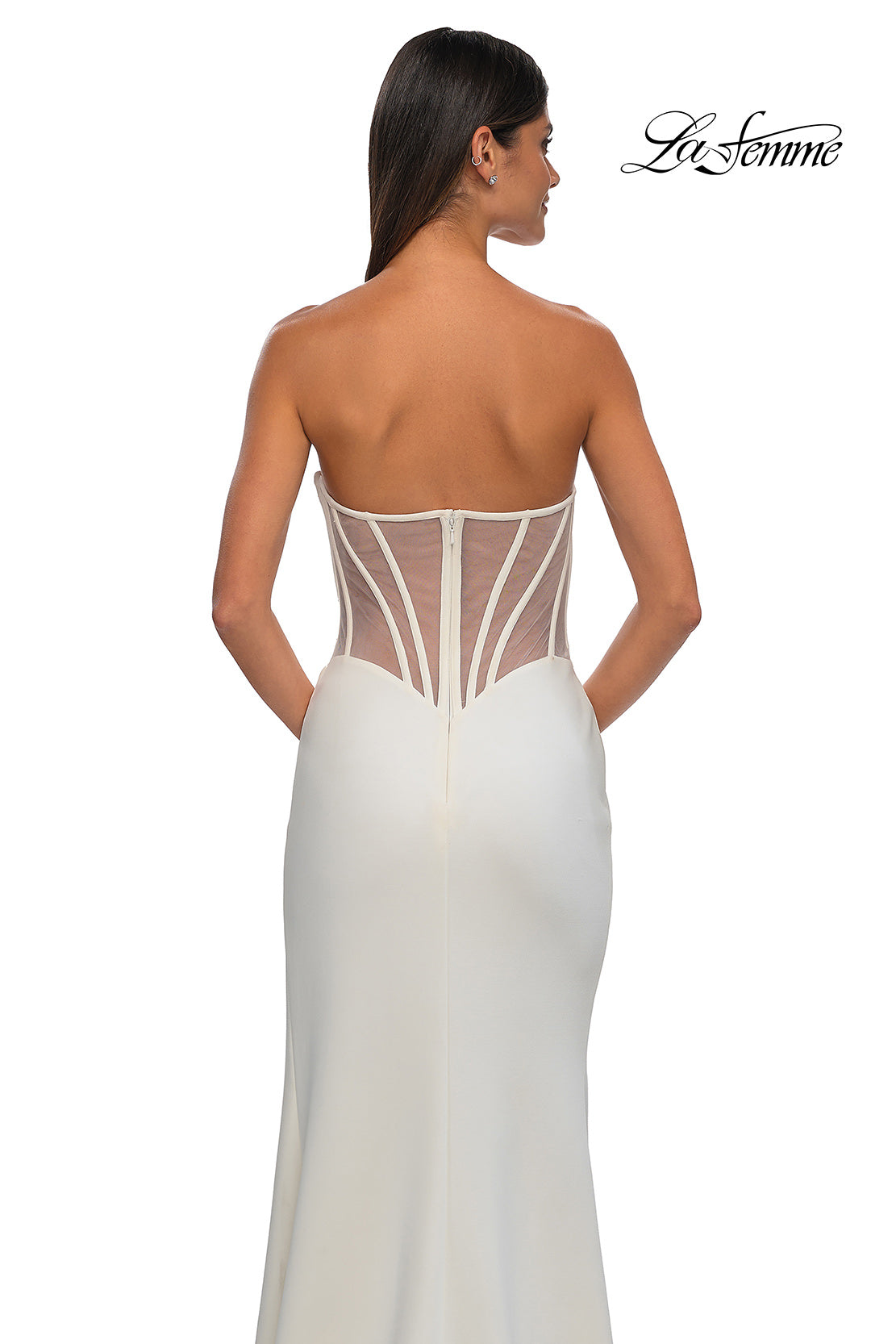 Picture of: Chic Jersey Dress with Asymmetrical Neckline and Sheer Back in Ivory, Style: 32849, Detail Picture 16