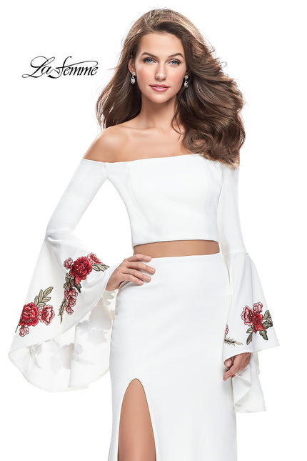 Picture of: Two Piece Off the Shoulder Dress with Long Bell Sleeves in Ivory, Style: 25741, Detail Picture 1