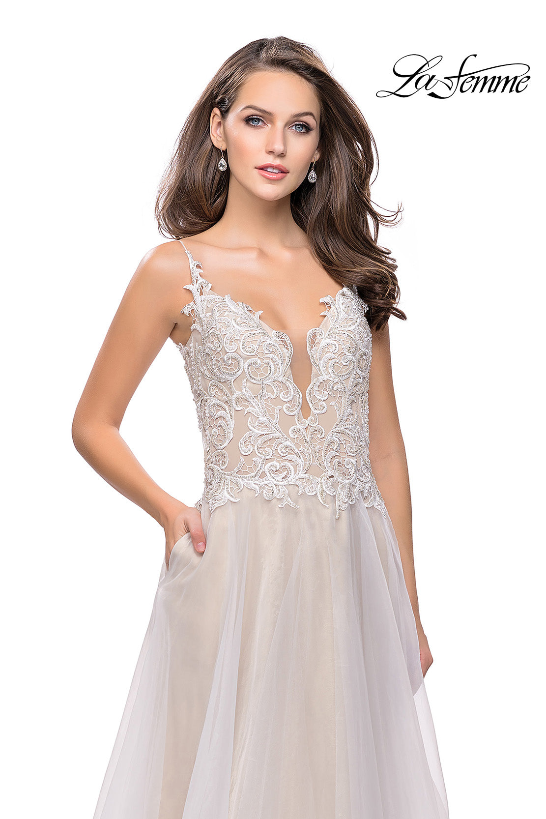 Picture of: A-line Ball Gown with Organza Skirt and Beaded Bodice in Ivory, Style: 25701, Detail Picture 2