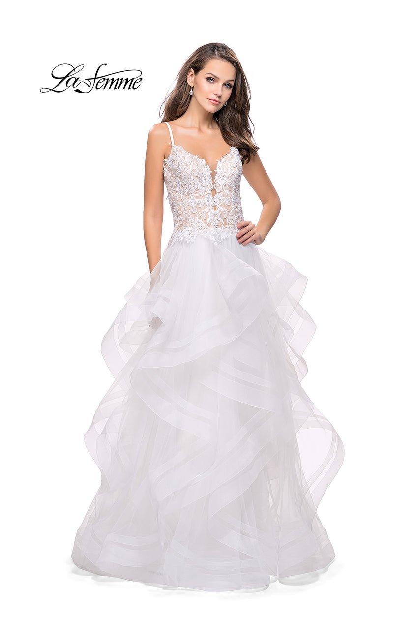 Picture of: Ball Gown with Tulle Skirt and Beaded Lace Bodice in Ivory, Style: 26148, Detail Picture 2