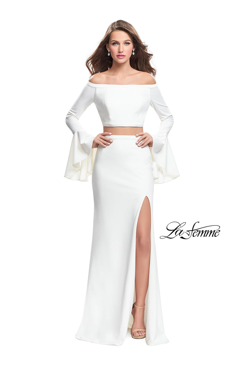 Picture of: Off the Shoulder Two Piece Dress with Flared Sleeves in Ivory, Style: 25261, Detail Picture 3