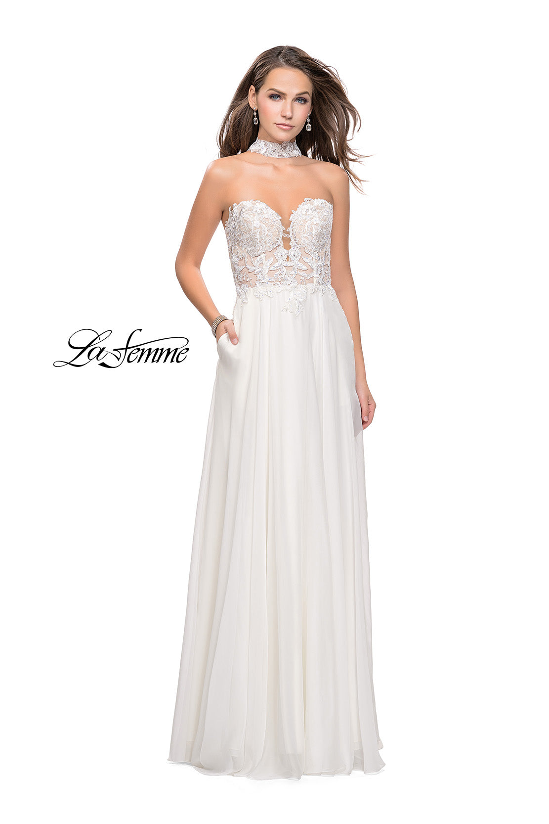 Picture of: Long Strapless Prom Dress with Pockets and Choker in Ivory, Style: 25450, Detail Picture 2