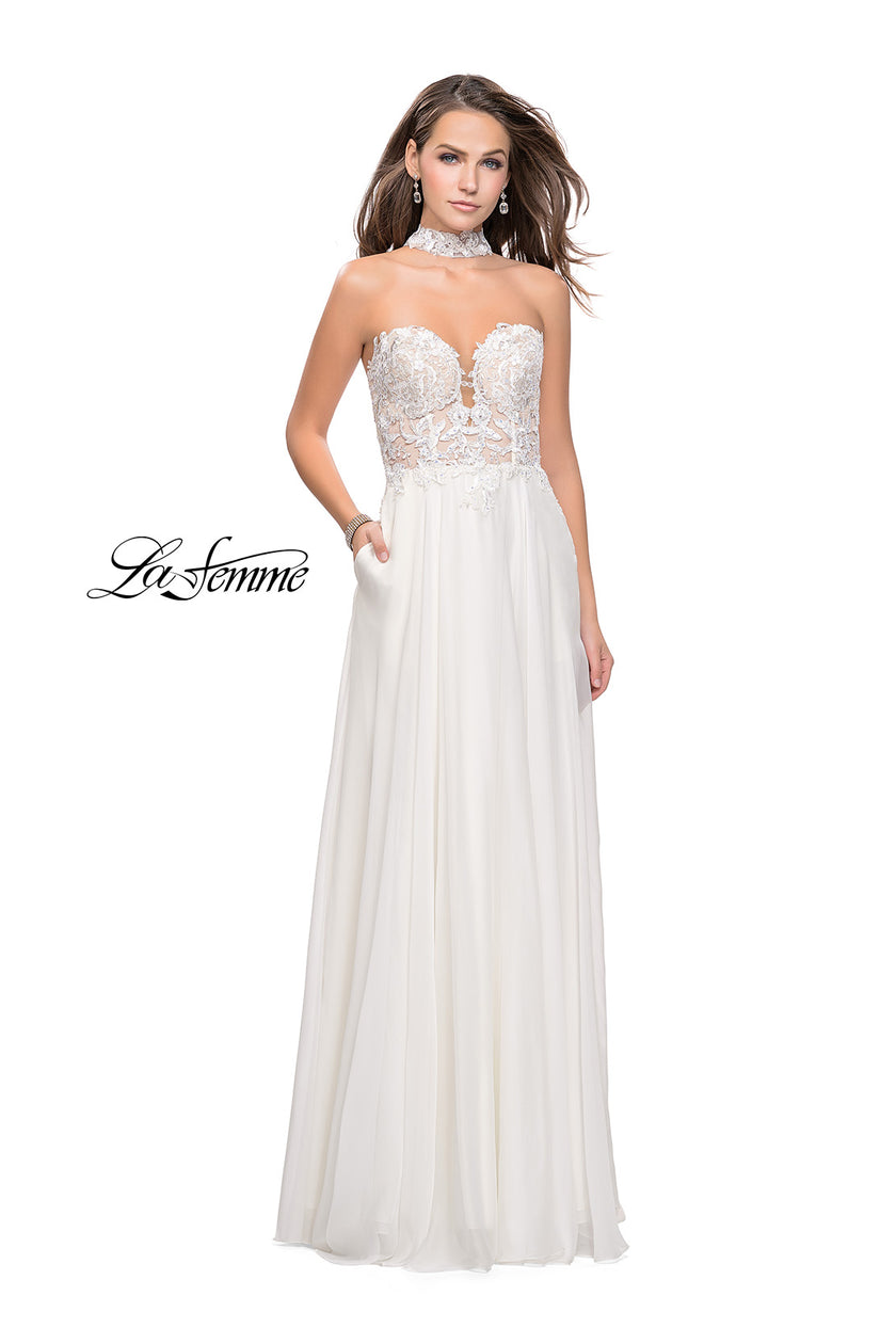 Picture of: Long Strapless Prom Dress with Pockets and Choker in Ivory, Style: 25450, Detail Picture 2