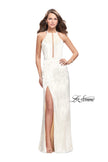 Picture of: Long Velvet Prom Dress with Leg Slit and Open Back in Ivory, Style: 25861, Detail Picture 2